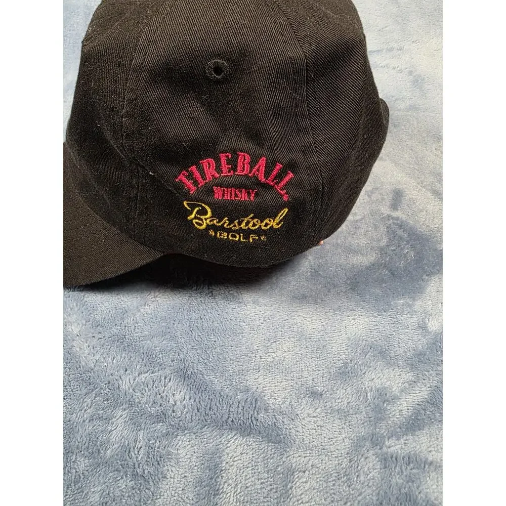Fireball Whisky Barstool Golf Black Adjustable Strapback Hat Cap